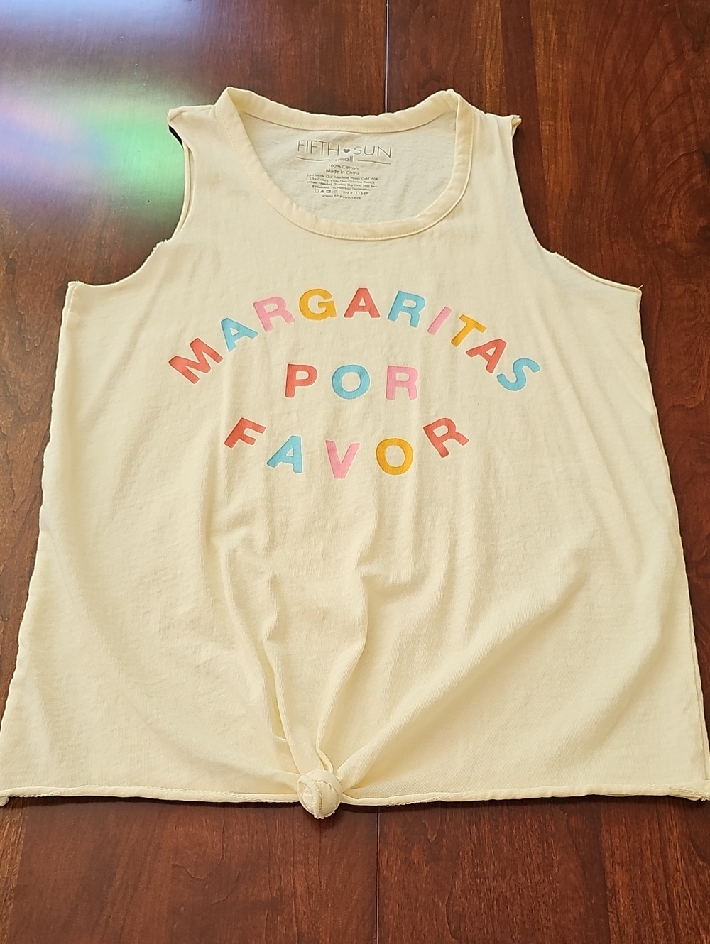 Fifth Sun Yellow Tank Top with Multicolor 'Margaritas Por Favor' Print